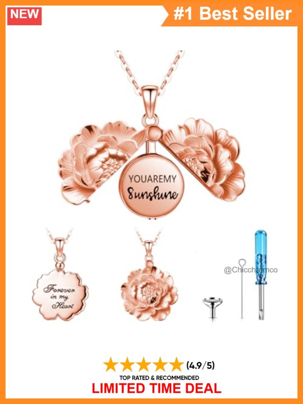 Floral Urn Locket Necklace Memorial Ash Holder Cremation Jewelry